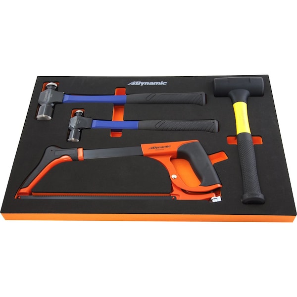 Tools 5 Piece Hammer & Hacksaw Set With Foam Tool Organizer